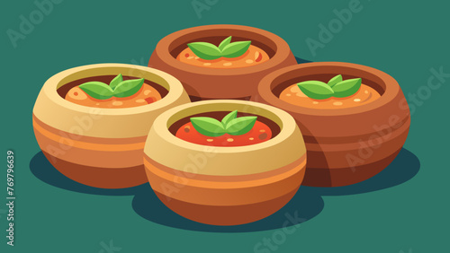  A of small clay pots filled with prepared herbal pastes ready for packaging.