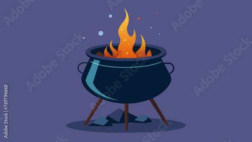  A charcoal fire burning under a large copper cauldron the source of heat for brewing the herbal concoction.