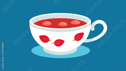  A closeup of a delicate porcelain teacup filled with a fragrant concoction of rose petals red dates and lotus seeds.