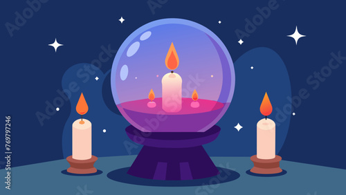  A large crystal ball illuminated by flickering candles signifies the clairvoyant abilities of the shaman and their connection to the spirit