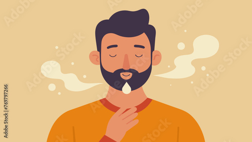  A man closes his eyes in bliss as he inhales the warm comforting scent of vanilla and sandalwood essential oils.
