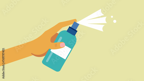  A hand reaching for a spray bottle full of a refreshing and energizing essential oil blend perfect for boosting focus and mental clarity.