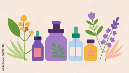  A collection of assorted essential oils ranging from calming lavender to invigorating peppermint all used in traditional herbal remedies for a