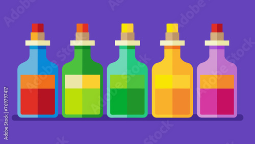  A row of colorful glass bottles each containing a different herbal tincture or extract highly concentrated and used in small doses for targeted