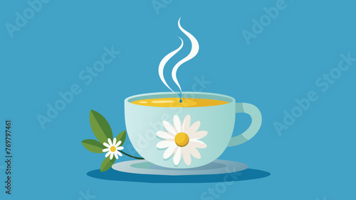  Steam rising from a cup of chamomile tea a soothing and traditional remedy for relaxation and sleep.