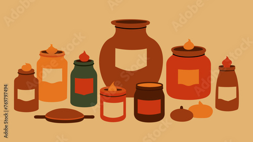  A collection of small clay pots and jars are filled with different herbal remedies each one labeled with handwritten descriptions of their uses