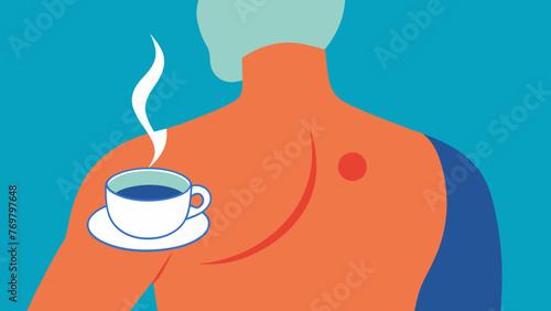  A closeup of a persons shoulder blade area with a cup attached highlighting the potential release of muscle tension and pain through cupping.