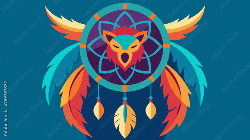 Fototapeta premium A closeup of a colorful intricately designed dreamcatcher adorned with feathers symbolizing the connection to animal spirits in dream