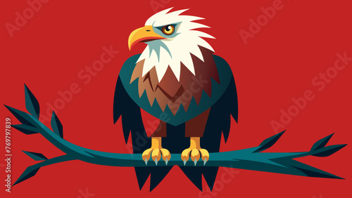  A majestic eagle with piercing eyes and strong talons perched on a branch representing the powerful spirit of the bird in Native American
