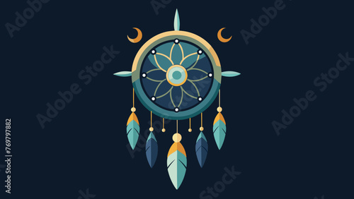  A detailed image of a dreamcatcher shows a crescent moon charm in the center radiating a sense of protection and guidance during the night.