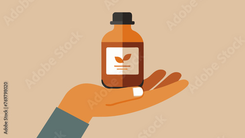  A small bottle of ambercolored liquid is held in someones hands the label indicating it is a potent herbal tincture used for internal healing