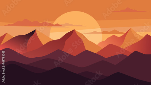  A serene mountain landscape is shown in closeup the rising sun casting a warm glow over the rolling hills and valleys. This is a place believed © Justlight