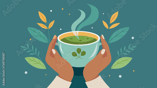  A closeup of a persons hands holding a cup of herbal tea highlighting the holistic approach to wellness through natural remedies.