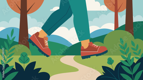  A persons feet walking on a forest trail showcasing the benefits of physical activity in maintaining overall wellness.