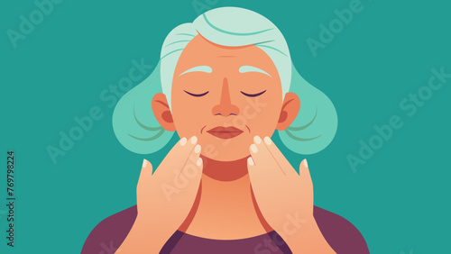  A wrinkled pair of hands massaging a tense jawline reflecting the traditional practice of face reflexology.