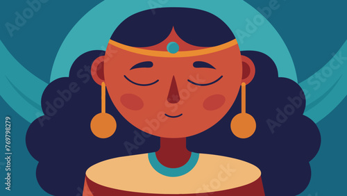  An extreme closeup of a persons closed eyes deeply immersed in the sounds of a drum during a healing ceremony.