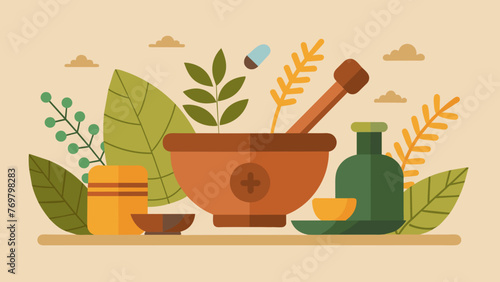  A selection of traditional medicinal roots and herbs laid out on a wooden table along with an assortment of singing bowls and gongs showcasing