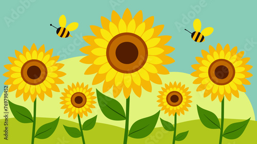  A group of sunflowers their bright yellow petals bouncing along to the beat of the buzzing bees landing on their centers.
