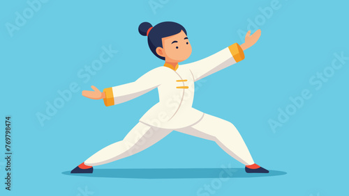  A gentle smile adorns the face of a person deeply immersed in the calming practice of Tai Chi as they peacefully close their eyes.