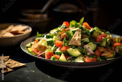 Fattoush Salad, Fresh and crunchy Middle Eastern salad with pita chips and a zesty dressing