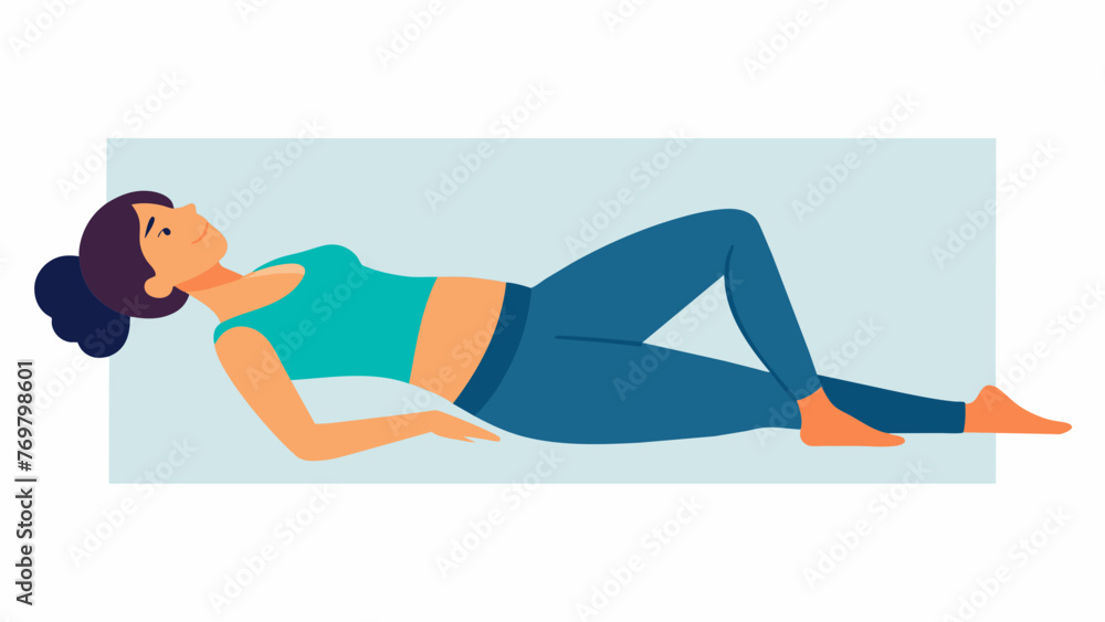 A woman lies on her back with her legs up the wall her hands resting on her stomach. She practices deep belly breathing inhaling healing energy A woman lies on her back with her legs up the wall her hands resting on her stomach. She practices deep belly breathing inhaling healing energy