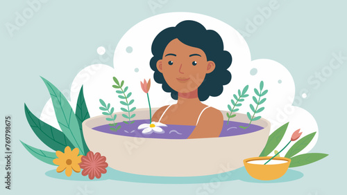  The peaceful expression on a patients face during a relaxing herbal medicine foot soak featuring a blend of warm water and carefully selected