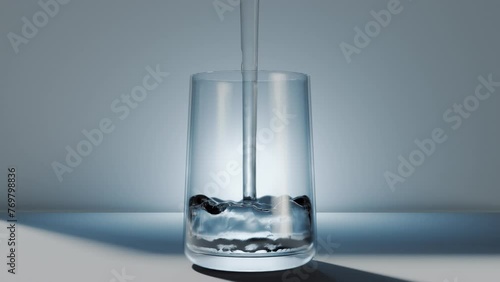 Water pouring into empty glass. Slow motion. 4K, 3d, White background.