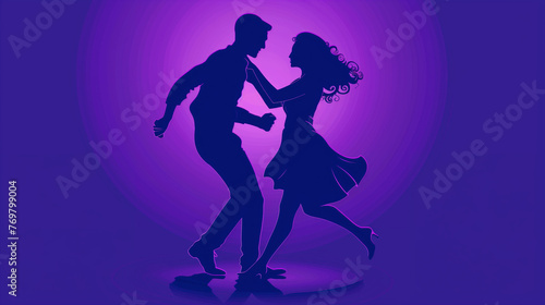 Casal dançando com cores roxo - Ilustração