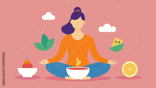  A person seated in lotus pose with cups of herbal tea and a bowl of fruit beside them embodying the holistic approach of incorporating yoga and