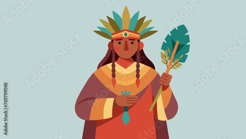  A shaman holding a bundle of sage traditionally used in South American cultures for spiritual cleansing and purification.