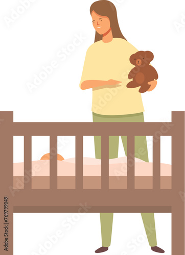 Mom night babysitting icon cartoon vector. Care infant parent. Crib grow
