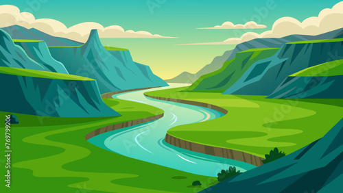  A meandering river winding through lush green fields and rocky cliffs inviting us to slow down and appreciate the beauty of our natural