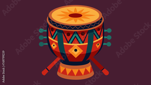  A ceremonial drum decorated with handpainted tribal designs used to summon the spirits and aid in healing rituals in African tribal medicine.