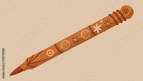  A closeup of a smooth pale brown stick reveals intricate carvings and symbols etched into the surface. This stick is believed to have healing