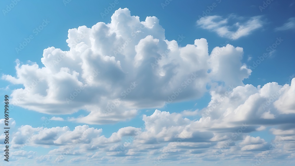 Fototapeta premium Beautiful Blue Sky with Fluffy Clouds on a Sunny Summer Day