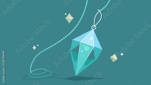  A crystal pendulum suspended from a delicate silver chain swings gently back and forth over a handwritten affirmation card. The crystals energy