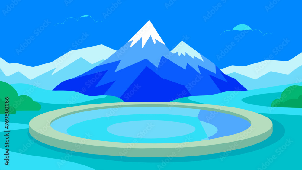  A natural hot spring nestled in the mountains its crystal clear waters reflecting the blue sky above. A sense of tranquility and rejuvenation