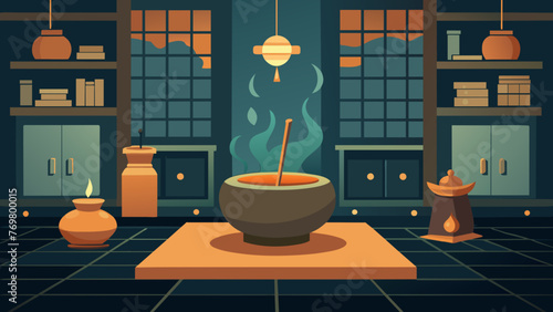  Incense burning in a traditional medicine room creating a calming and grounding atmosphere for treatments.