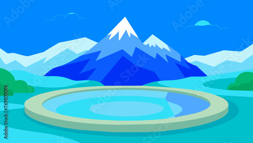  A natural hot spring nestled in the mountains its crystal clear waters reflecting the blue sky above. A sense of tranquility and rejuvenation