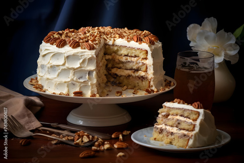 Italian Cream Cake, Rich and moist Italian cake with coconut and pecan