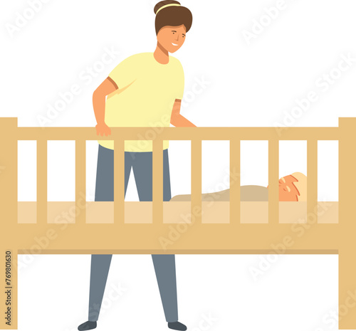 Baby crib wooden icon cartoon vector. Sleep service care. Adorable awake