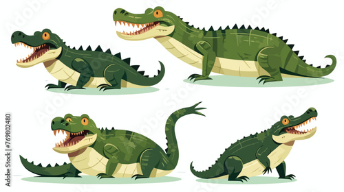 Collection of crocodiles predatory amphibian animal