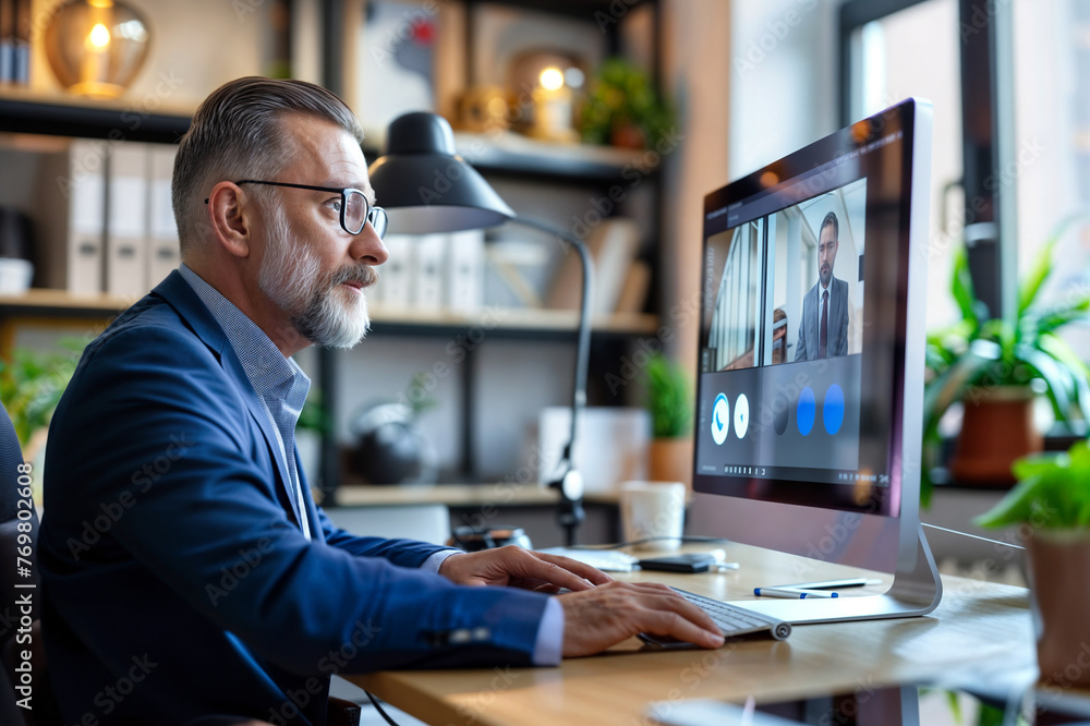 Senior professionals participating in online meetings	