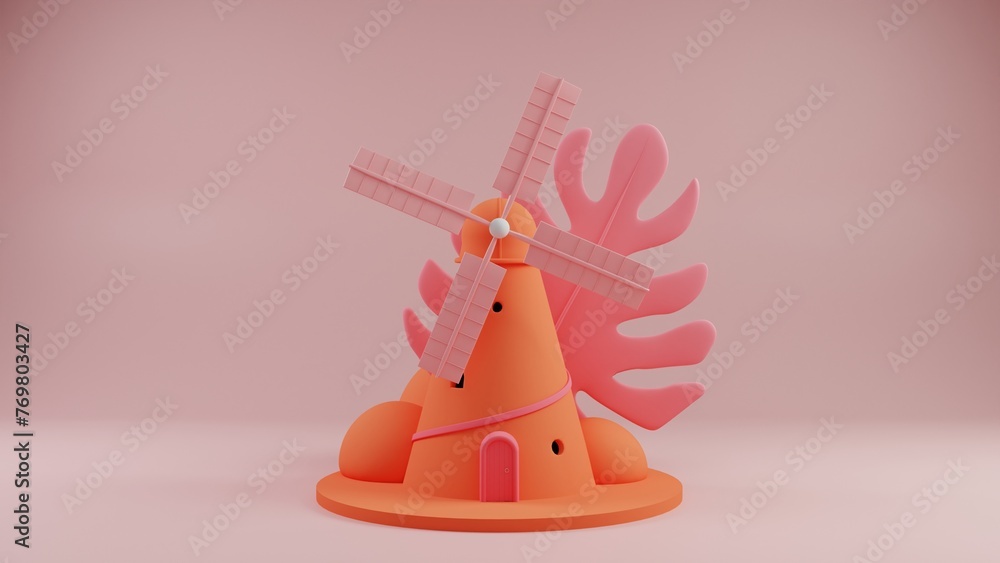 Whimsical Windmill: Coral Charm in Pastel Pink