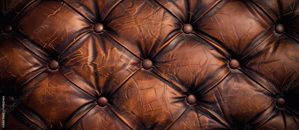 Naklejka premium Beautiful vintage dark brown leather pattern and texture on background.