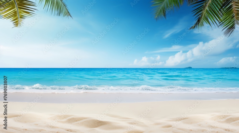 Tropical beach with sand, summer holiday background
