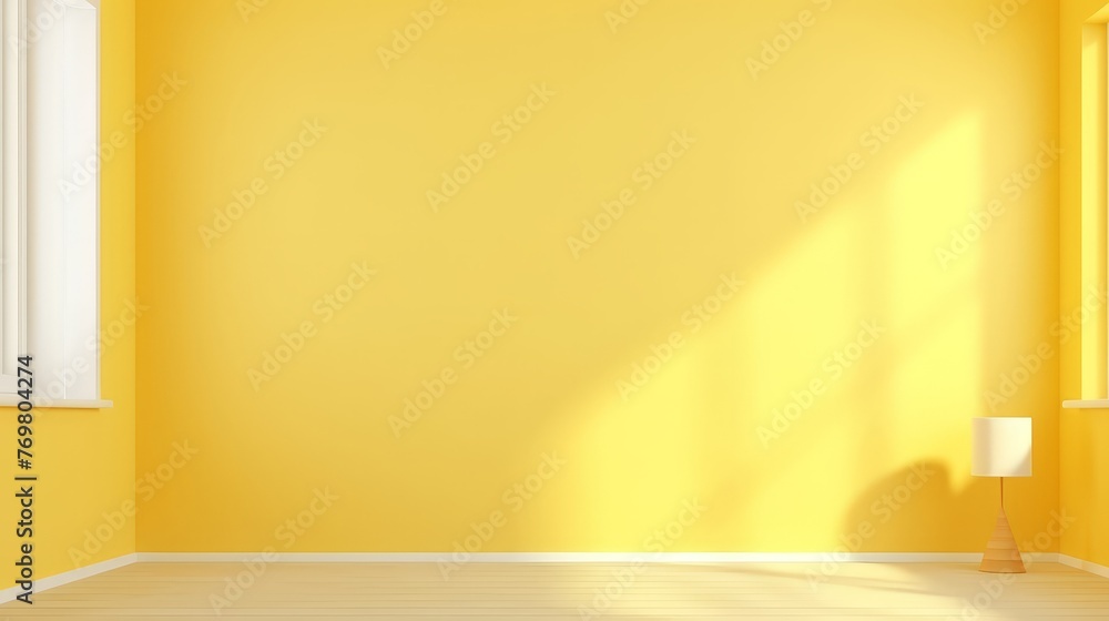 Abstract pastel yellow studio background for product presentation. Empty room with shadows of window. Display product with blurred backdrop - generative ai