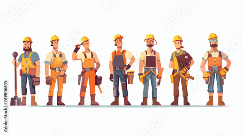 Constuction workers geometric cartoons flat cartoon