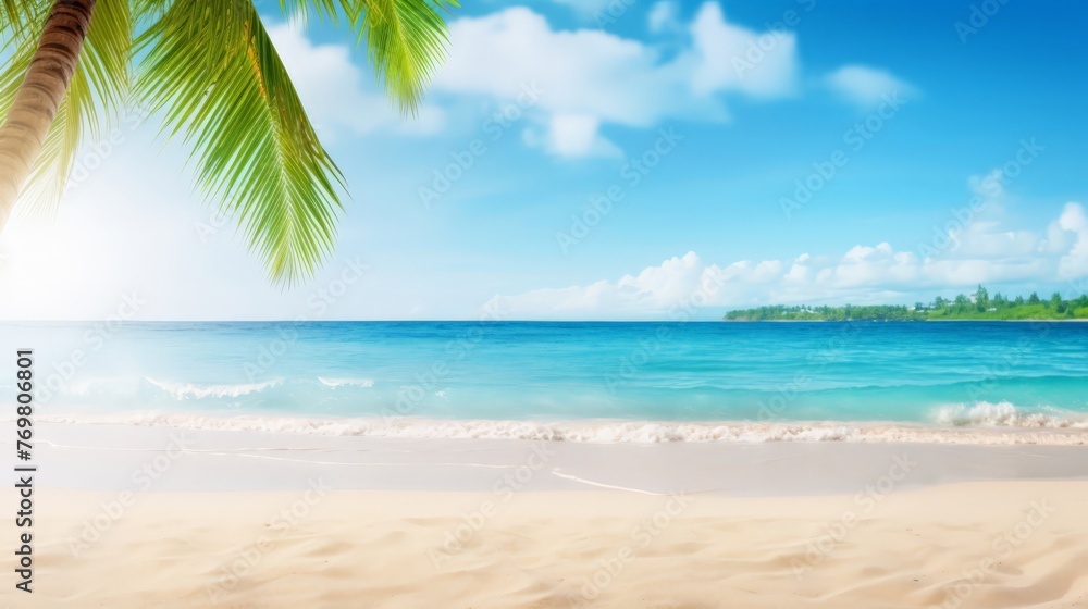 Tropical beach with sand, summer holiday background
