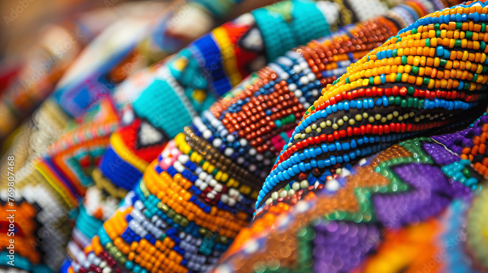 This close-up showcases the beauty and detail of handcrafted beaded jewelry in a multitude of colors